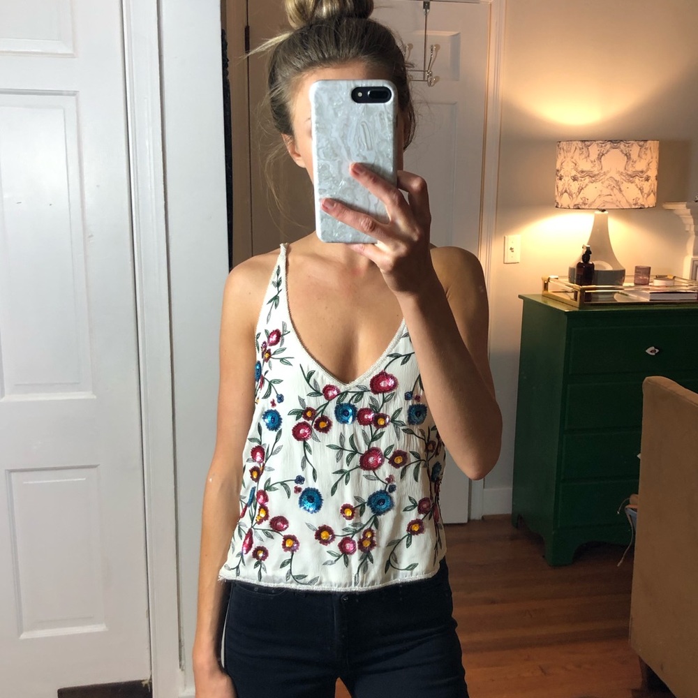 Emma Black beaded sequin cami blouse tank top
